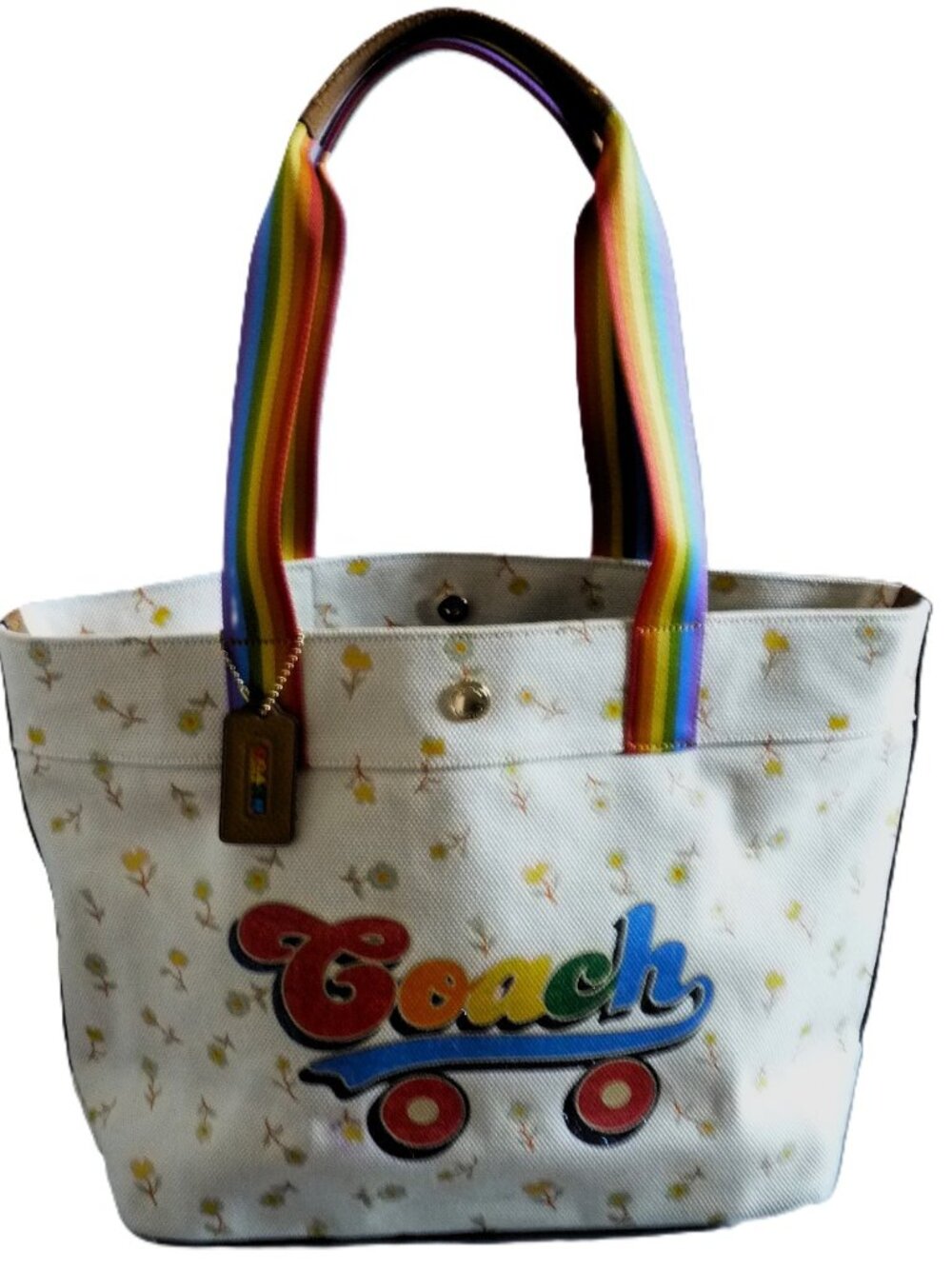 Coach Rainbow Roller Skate Print Graphic Canvas Tote Bag Limited Edition